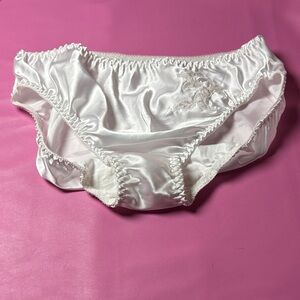 White Satin Bikini Panty with Embroidered Detail - Women Intimates